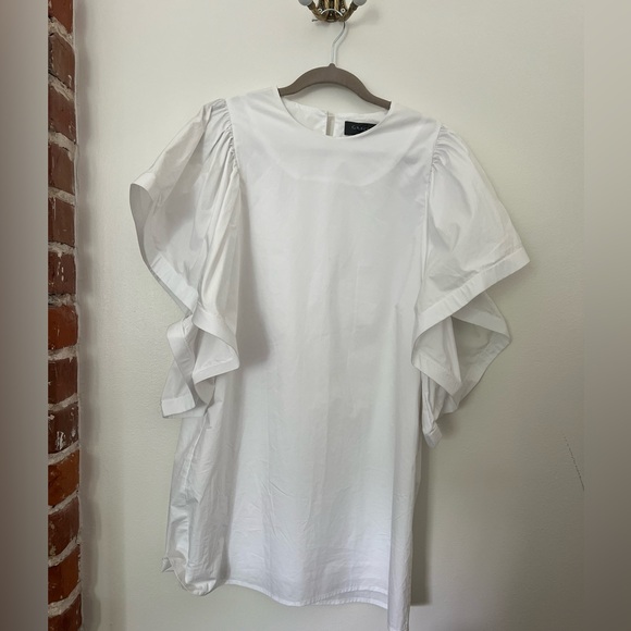 🪩 White dramatic flutter sleeve mini dress- has pockets! - Picture 4 of 10